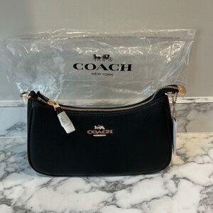 COACH Teri Shoulder Bag Black Pebble Leather New
